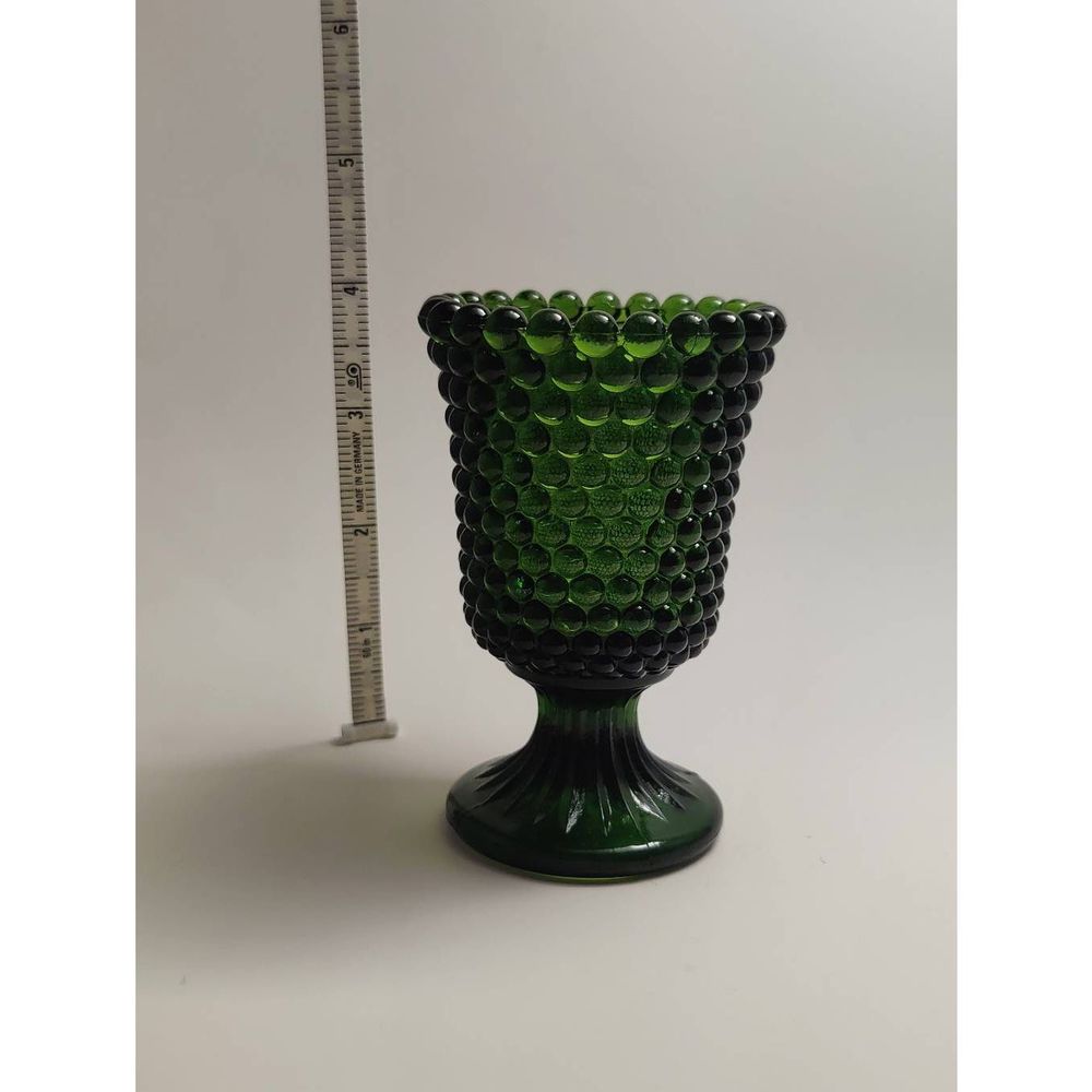 Hobnail Green Glass Pedestal Candle Holder